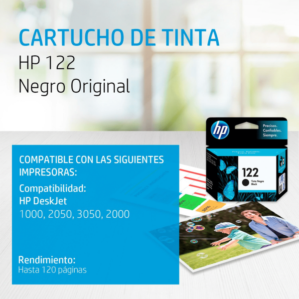 Cartucho de tinta HP 122 Negro (CH561HL) DeskJet 2050/3050 120 Pag.