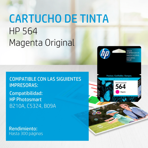 Cartucho de tinta HP 564 Magenta (CB319WL) PhotoSmart B210A/C5324/B09A 300 Pag.