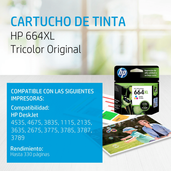 Cartucho de tinta HP 664XL Tricolor (F6V30AL) DeskJet 1115/2135/4535/4675 330 Pag.