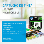 Cartucho de tinta HP 667XL Negro (3YM81AL) DeskJet 2775/4175 480 Pag.