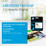 Cartucho de tinta HP 712 Yellow (3ED69A) DesignJet T210/T250/T650 29ml
