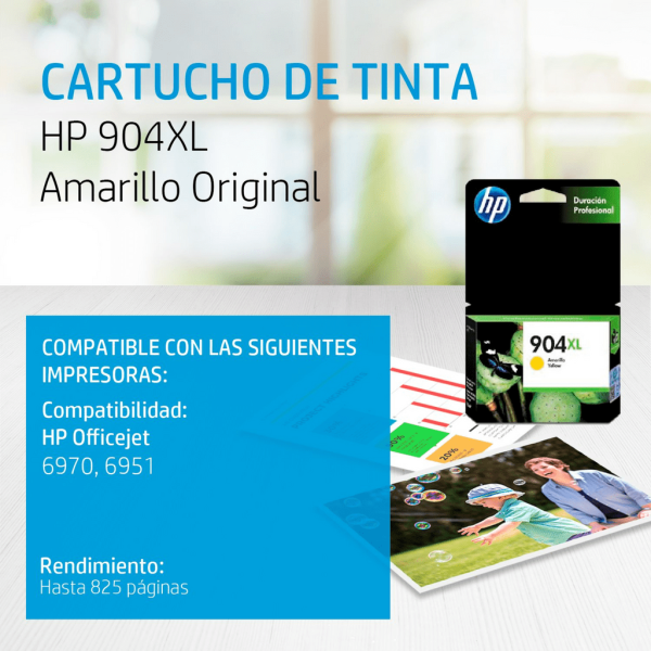 Cartucho de tinta HP 904XL Yellow (T6M12AL) OfficeJet 6970/6951 825 Pag.