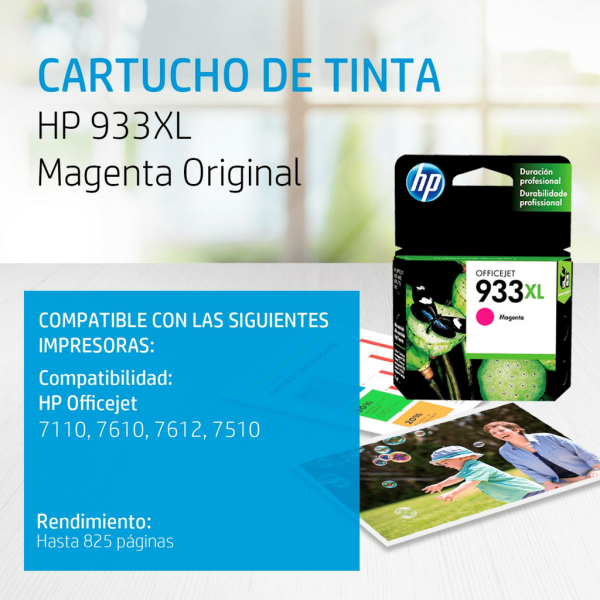 Cartucho de tinta HP 933XL Magenta (CN055AL) Officejet 7110/7610 825 Pag.