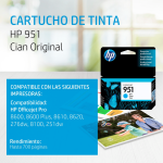 Cartucho de tinta HP 951 Cian (CN050AL) Officejet 8100/8600 700 Pag.