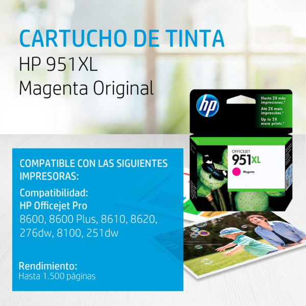 Cartucho de tinta HP 951XL Magenta (CN047AL) OfficeJet 8100/8600 1500 Pag.