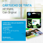 Cartucho de tinta HP 954XL Cian (L0S62AL) OfficeJet 8710 1600 Pag.