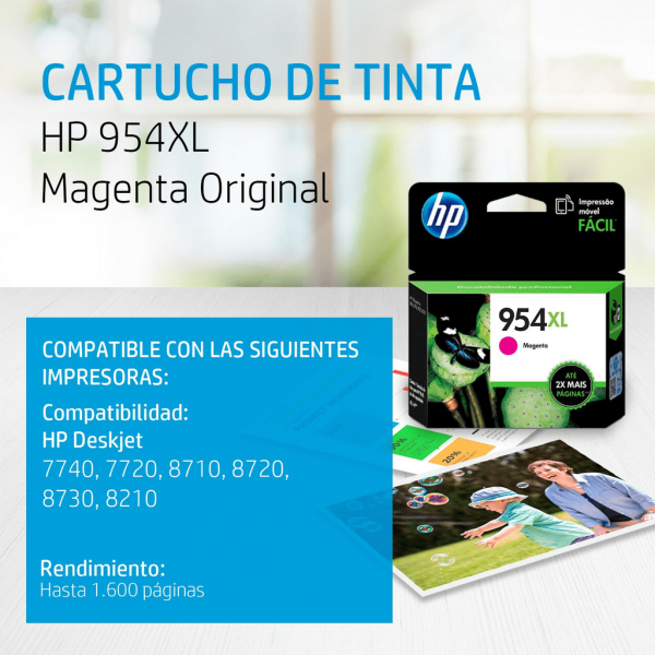 Cartucho de tinta HP 954XL Magenta (L0S65AL) OfficeJet 8710 1600 Pag.
