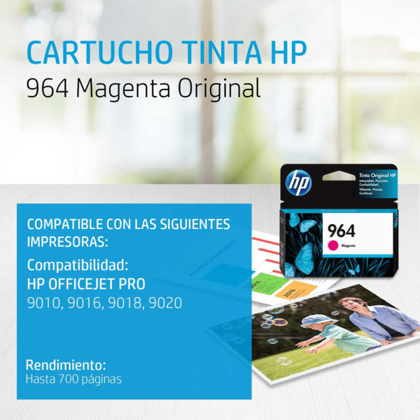 Cartucho de tinta HP 964 Magenta (3JA51AL) OfficeJet 9010/9020 700 Pag.