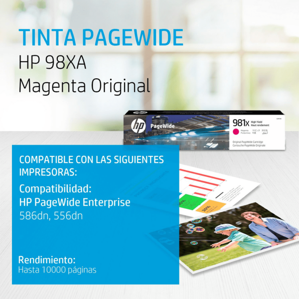 Cartucho de tinta HP 981X Magenta (L0R10A) PageWide 556DN/586DN 11000 Pag.